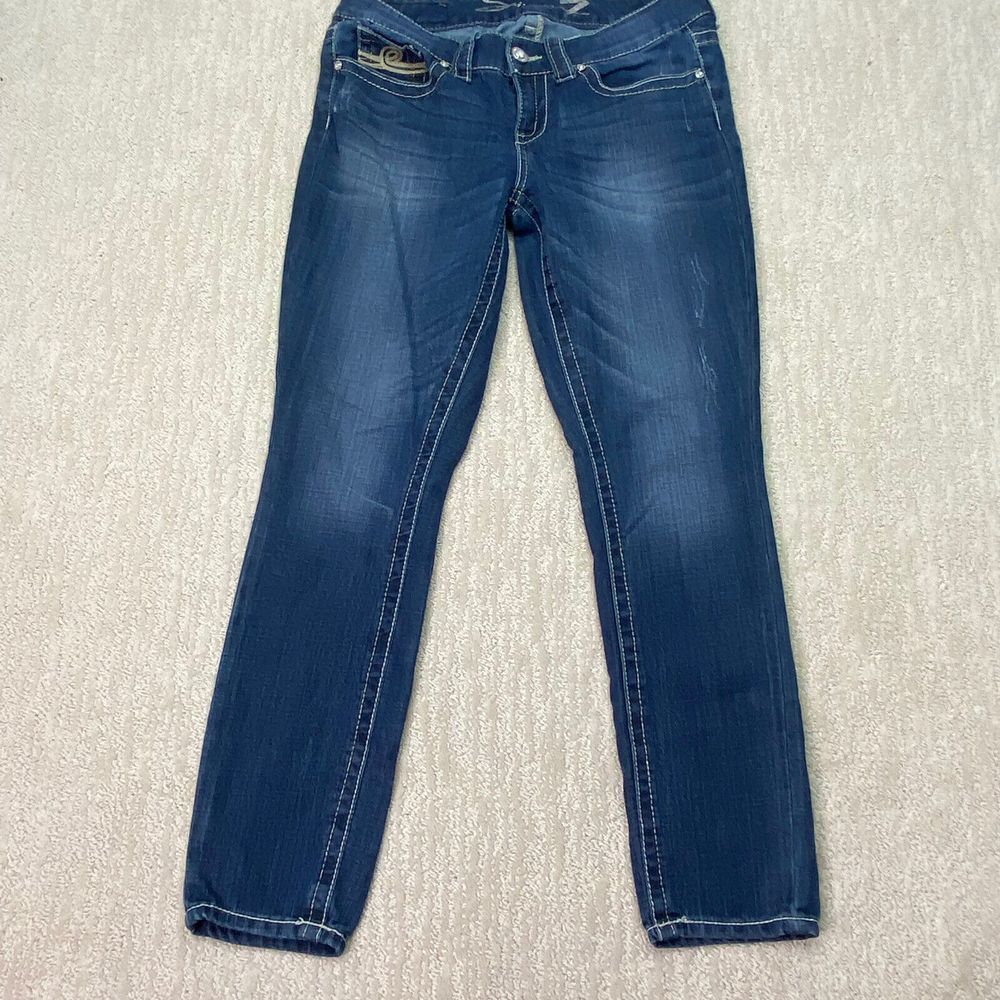 Seven 7 Skinny Jeans Womens Blue Denim Embroidered Pocket Size 8